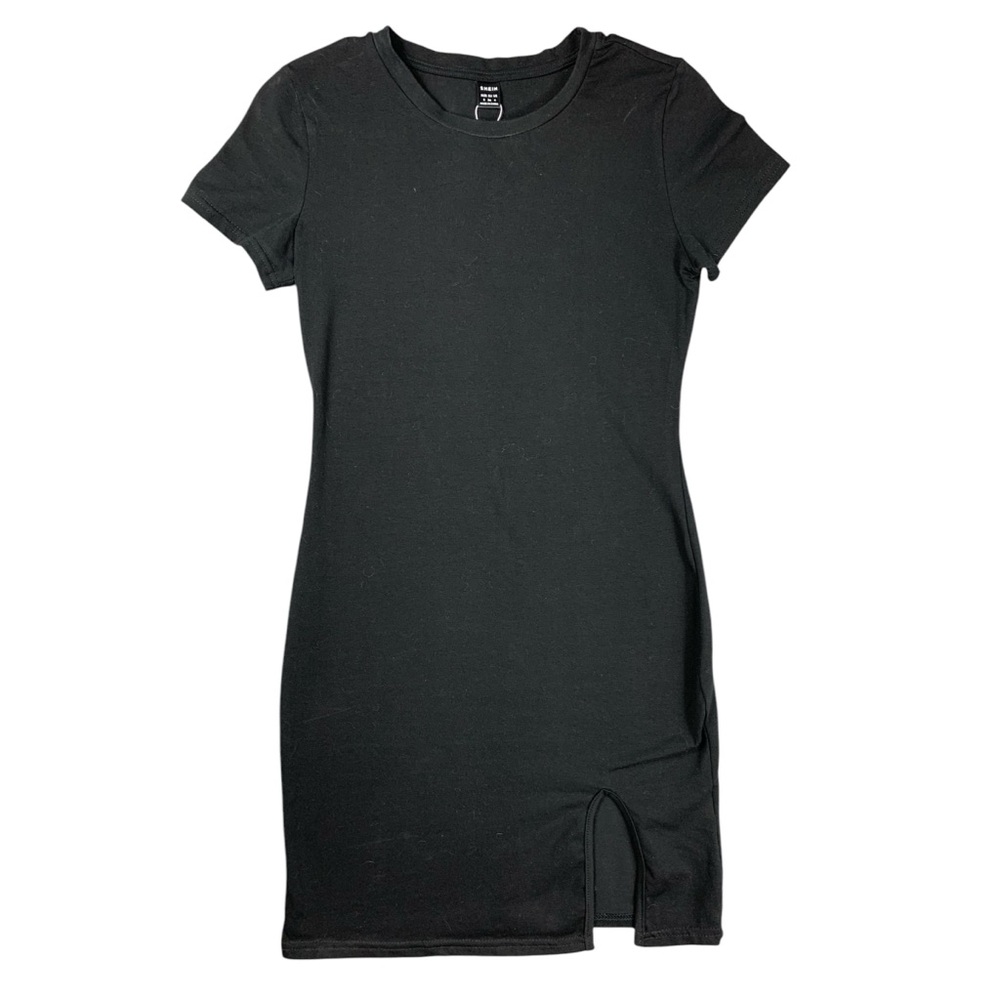Womens Juniors Black Dress Cotton Blend Short Sleeve Mini Body-con Size Small
